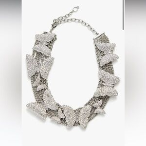 NWT Kleinfeld Womens SILVER Crystal Pave Butterfly Statement Necklace Multi Tier